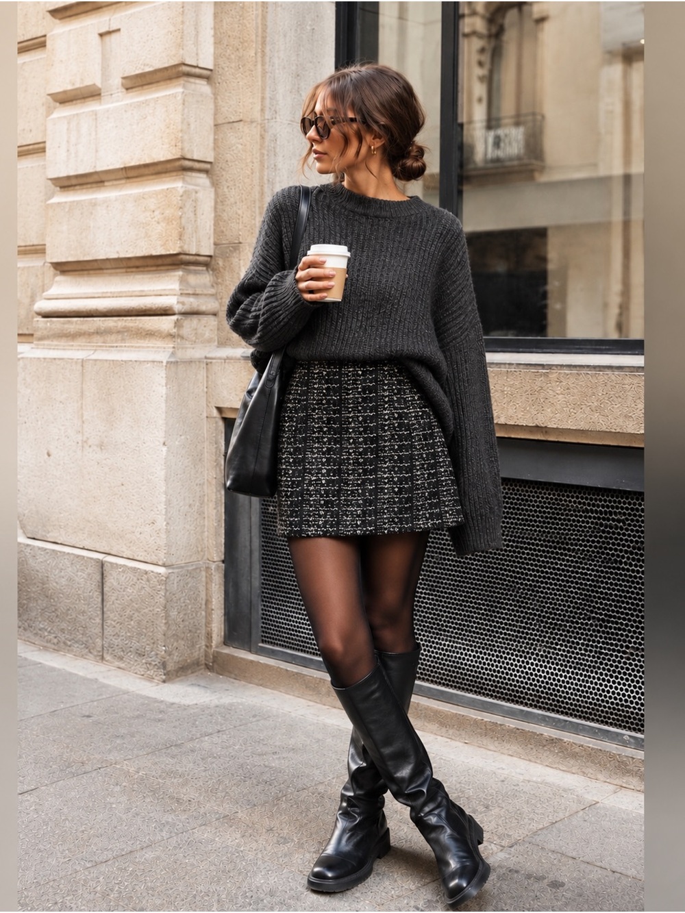H&M Black Cream Jacquard Tweed Mini Skirt Size NWT Holiday Fall